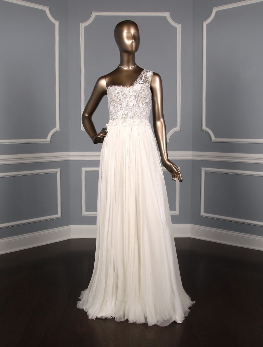 MIRA ZWILLINGER Crystal Silk White Beaded One Shoulder Aline Wedding Dress $8.6K